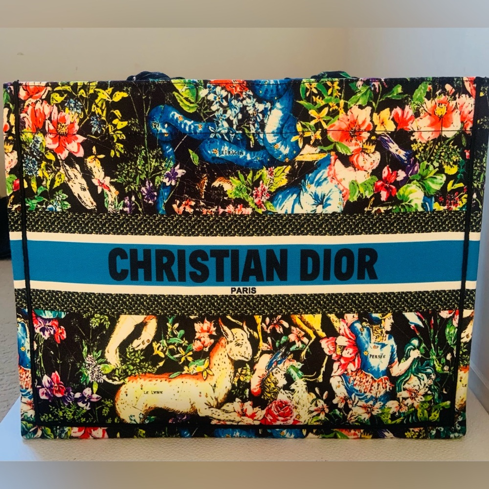 Dior Black and Blue Floral Tote